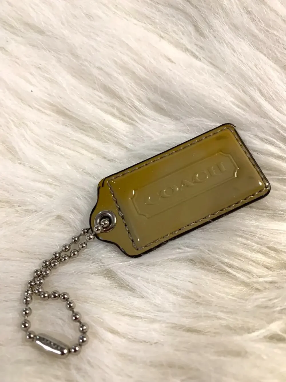 Authentic COACH Grass Green Patent Leathe Lozenge Hang Tag Purse Charm 2.5